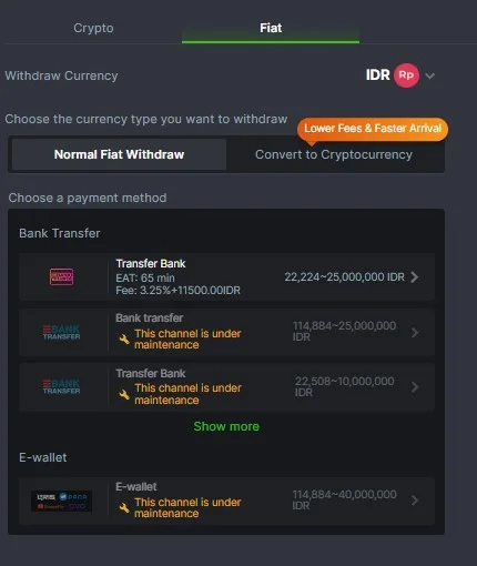 Fiat withdrawal at BC Game.