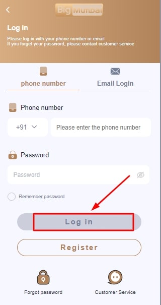 click on the “Login” tab