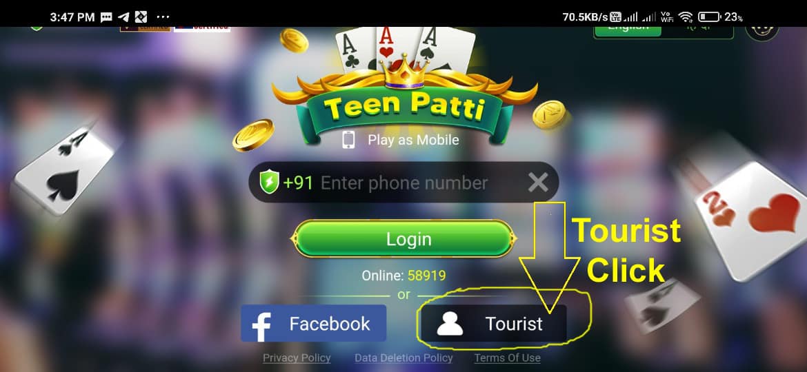 Teen Patti Epic Sing up Page