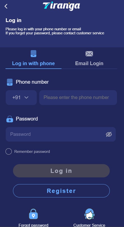 Steps for Tiranga Game Login